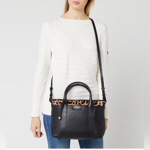 RADLEY Maples Place Leopard Print Medium Ziptop Crossbody Bag in Black Leather